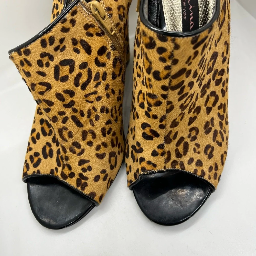 Nina Leopard Print Leather Peep Toe Wedge Heels Size 8 1/2 Women’s Shoes